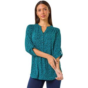 Roman Women's Leaf Print Button Detail Shirt in Teal Size: 10 Teal 10 Roman Women's Leaf Print Button Detail Shirt in Teal Size: 10 Teal 10