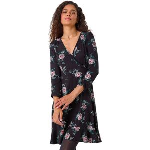 Roman Women's Floral Print Wrap Front Stretch Dress in Black Size: 18 Black 18 Roman Women's Floral Print Wrap Front Stretch Dress in Black Size: 18 Black 18