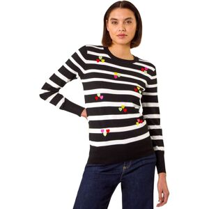Roman Women's Stripe Heart Crew Neck Knit Jumper in Black Size: 20 Black 20 Roman Women's Stripe Heart Crew Neck Knit Jumper in Black Size: 20 Black 20