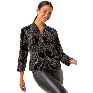 Roman Women's Velvet Metallic Print V-Neck Stretch Blouse in Black Size: 16 Black 16 Roman Women's Velvet Metallic Print V-Neck Stretch Blouse in Black Size: 16 Black 16