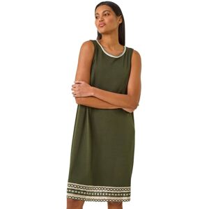 Roman Women's Embroidered Trim Stretch Jersey Shift Dress in Khaki Size: 16 Khaki 16 Roman Women's Embroidered Trim Stretch Jersey Shift Dress in Khaki Size: 16 Khaki 16