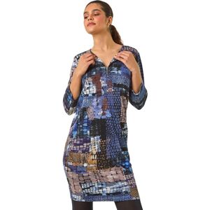 Roman Women's Pebble Spot Zip Detail Midi Dress in Blue Size: 10 Blue 10 Roman Women's Pebble Spot Zip Detail Midi Dress in Blue Size: 10 Blue 10