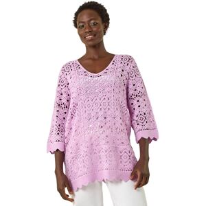 Roman Women's Cotton Crochet Tunic Top in Lavender Size: 16 Lavender 16 Roman Women's Cotton Crochet Tunic Top in Lavender Size: 16 Lavender 16