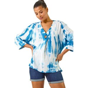 Roman Women's Tie Dye Print V-Neck Tunic Top in Blue Size: 12 Blue 12 Roman Women's Tie Dye Print V-Neck Tunic Top in Blue Size: 12 Blue 12