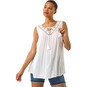 Roman Women's Embroidered Tie Neck Vest Top in Ivory Size: 10 Ivory 10 Roman Women's Embroidered Tie Neck Vest Top in Ivory Size: 10 Ivory 10