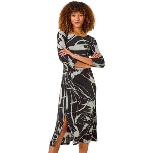 Roman Women's Abstract Side Ruched Midi Dress in Black Size: 20 Black 20 Roman Women's Abstract Side Ruched Midi Dress in Black Size: 20 Black 20
