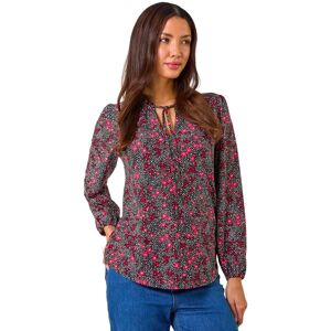 Roman Women's Floral Print Tie Neck Stretch Top in Pink Size: 18 Pink 18 Roman Women's Floral Print Tie Neck Stretch Top in Pink Size: 18 Pink 18