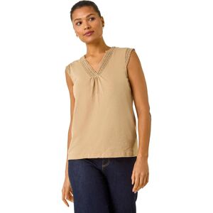 Roman Women's Sleeveless V-Neck Lace Trim Cotton Top in Stone Size: 20 Stone 20 Roman Women's Sleeveless V-Neck Lace Trim Cotton Top in Stone Size: 20 Stone 20
