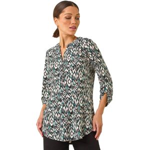 Roman Women's Aztec Print V-Neck Stretch Blouse in Teal Size: 12 Teal 12 Roman Women's Aztec Print V-Neck Stretch Blouse in Teal Size: 12 Teal 12