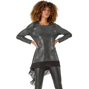 Roman Women's Chiffon Hem Sequin Stretch Tunic Top in Silver Size: 10 Silver 10 Roman Women's Chiffon Hem Sequin Stretch Tunic Top in Silver Size: 10 Silver 10