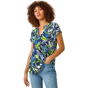 Roman Women's Textured Leaf Print V-Neck Stretch Top in Blue Size: 12 Blue 12 Roman Women's Textured Leaf Print V-Neck Stretch Top in Blue Size: 12 Blue 12