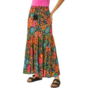 Roman Women's Floral Print Tiered A-Line Skirt in Black Size: 16 Black 16 Roman Women's Floral Print Tiered A-Line Skirt in Black Size: 16 Black 16