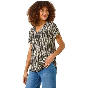 Roman Women's Abstract Print Front Pleat Stretch Top in Cream Size: 10 Cream 10 Roman Women's Abstract Print Front Pleat Stretch Top in Cream Size: 10 Cream 10