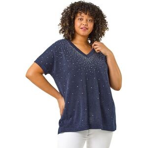 Roman Women's Curve Shimmer Hotfix Knit Top in Navy Size: 20 Navy 20 Roman Women's Curve Shimmer Hotfix Knit Top in Navy Size: 20 Navy 20