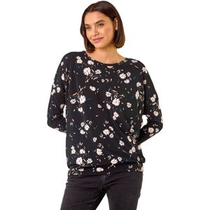 Roman Women's Floral Print Drop Shoulder Stretch Top in Black Size: 10 Black 10 Roman Women's Floral Print Drop Shoulder Stretch Top in Black Size: 10 Black 10