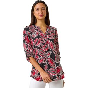 Roman Women's Textured Leaf Print V-Neck Stretch Shirt in Red Size: 10 Red 10 Roman Women's Textured Leaf Print V-Neck Stretch Shirt in Red Size: 10 Red 10