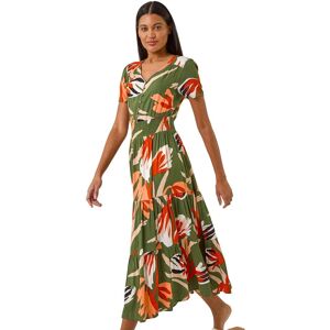 Roman Women's Leaf Print Tiered Maxi Dress in Khaki Size: 10 Khaki 10 Roman Women's Leaf Print Tiered Maxi Dress in Khaki Size: 10 Khaki 10