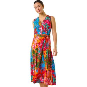 Roman Women's Tropical Print Button Through Midi Dress in Orange Size: 20 Orange 20 Roman Women's Tropical Print Button Through Midi Dress in Orange Size: 20 Orange 20