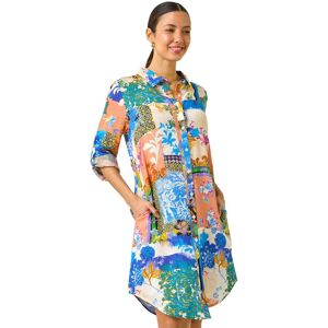 Roman Women's Abstract Collared Shirt Dress in Blue Size: 20 Blue 20 Roman Women's Abstract Collared Shirt Dress in Blue Size: 20 Blue 20