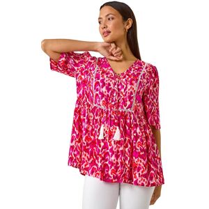 Roman Women's Abstract Print Tassel Top in Pink Size: 10 Pink 10 Roman Women's Abstract Print Tassel Top in Pink Size: 10 Pink 10