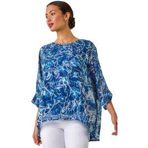 Roman Women's Abstract Print Overlay Tunic Top in Blue Size: 10 Blue 10 Roman Women's Abstract Print Overlay Tunic Top in Blue Size: 10 Blue 10