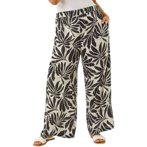 Roman Women's Curve Leaf Print Metallic Wide Leg Trouser in Black Size: 16 Black 16 Roman Women's Curve Leaf Print Metallic Wide Leg Trouser in Black Size: 16 Black 16