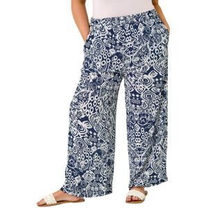 Roman Women's Curve Ikat Print Wide Leg Trouser in Navy Size: 20 Navy 20 Roman Women's Curve Ikat Print Wide Leg Trouser in Navy Size: 20 Navy 20