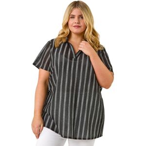 Roman Women's Curve Stripe Collared Knit Top in Black Size: 18 Black 18 Roman Women's Curve Stripe Collared Knit Top in Black Size: 18 Black 18