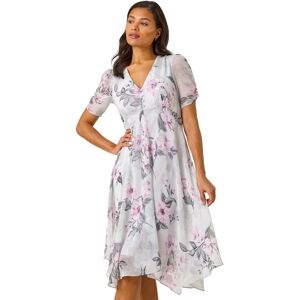 Roman Women's Floral Print Hanky Hem Midi Dress in Light Pink Size: 12 Light Pink 12 Roman Women's Floral Print Hanky Hem Midi Dress in Light Pink Size: 12 Light Pink 12