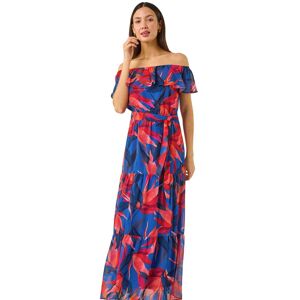 Roman Women's Floral Print Bardot Belted Maxi Dress in Navy Size: 12 Navy 12 Roman Women's Floral Print Bardot Belted Maxi Dress in Navy Size: 12 Navy 12