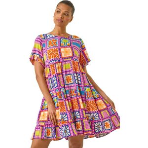 Roman Women's Tiled Tiered Frill Smock Dress in Pink Size: 20 Pink 20 Roman Women's Tiled Tiered Frill Smock Dress in Pink Size: 20 Pink 20