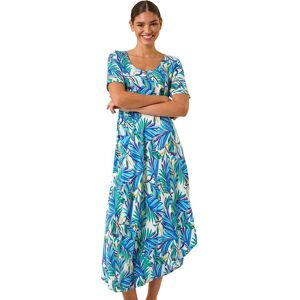 Roman Women's Leaf Curved Hem Midi T-Shirt Dress in Blue Size: 12 Blue 12 Roman Women's Leaf Curved Hem Midi T-Shirt Dress in Blue Size: 12 Blue 12