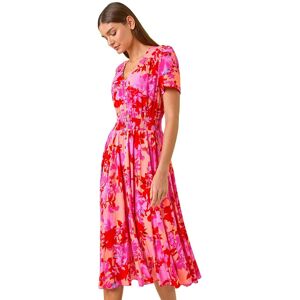 Roman Women's Shadow Floral Print Shirred Midi Dress in Pink Size: 16 Pink 16 Roman Women's Shadow Floral Print Shirred Midi Dress in Pink Size: 16 Pink 16