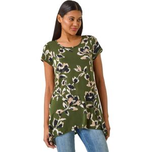 Roman Women's Leaf Print Hanky Hem Tunic Top in Khaki Size: 12 Khaki 12 Roman Women's Leaf Print Hanky Hem Tunic Top in Khaki Size: 12 Khaki 12