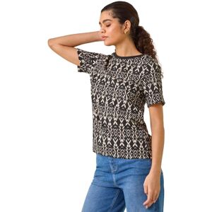 Roman Women's Ikat Print Textured Stretch Top in Black Size: 18 Black 18 Roman Women's Ikat Print Textured Stretch Top in Black Size: 18 Black 18