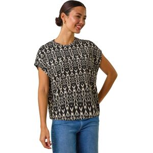Roman Women's Geometric Ikat Print Bubble Hem Top in Black Size: 18 Black 18 Roman Women's Geometric Ikat Print Bubble Hem Top in Black Size: 18 Black 18