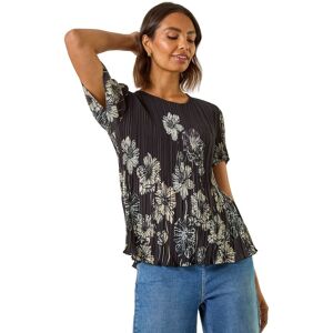 Roman Women's Floral Print Pleated Short Sleeve Top in Black Size: 10 Black 10 Roman Women's Floral Print Pleated Short Sleeve Top in Black Size: 10 Black 10