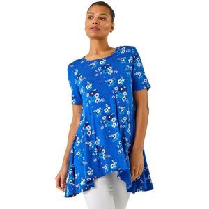 Roman Women's Floral Print Hanky Hem Tunic Top in Blue Size: 14 Blue 14 Roman Women's Floral Print Hanky Hem Tunic Top in Blue Size: 14 Blue 14