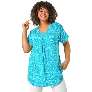 Roman Women's Curve Pleat Front Printed V-Neck Stretch Top in Aqua Size: 20 Aqua 20 Roman Women's Curve Pleat Front Printed V-Neck Stretch Top in Aqua Size: 20 Aqua 20
