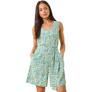 Roman Women's Petite Ditsy Print Tie Waist Playsuit in Blue Size: 18 Blue 18 Roman Women's Petite Ditsy Print Tie Waist Playsuit in Blue Size: 18 Blue 18