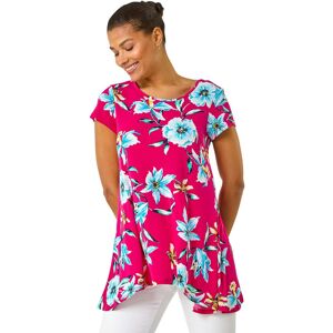 Roman Women's Floral Print Hanky Hem Stretch Tunic Top in Fuchsia Size: 12 Fuchsia 12 Roman Women's Floral Print Hanky Hem Stretch Tunic Top in Fuchsia Size: 12 Fuchsia 12
