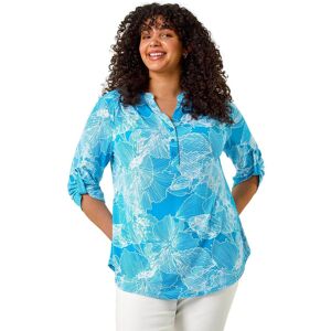 Roman Women's Curve Textured Floral Print V-Neck Shirt in Turquoise Size: 18 Turquoise 18 Roman Women's Curve Textured Floral Print V-Neck Shirt in Turquoise Size: 18 Turquoise 18