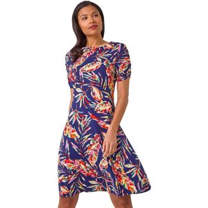 Roman Women's Leaf Print Short Dress in Navy Size: 16 Navy 16 Roman Women's Leaf Print Short Dress in Navy Size: 16 Navy 16