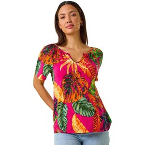 Roman Women's Tropical Print Notch Neck Stretch Top in Fuchsia Size: 20 Fuchsia 20 Roman Women's Tropical Print Notch Neck Stretch Top in Fuchsia Size: 20 Fuchsia 20