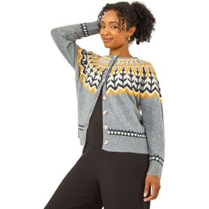 Roman Women's Petite Fairisle Buttoned Knit Cardigan in Grey Size: 18 Grey 18 Roman Women's Petite Fairisle Buttoned Knit Cardigan in Grey Size: 18 Grey 18