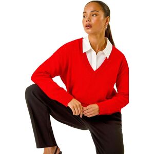 Roman Women's Petite V-Neck Knit Jumper in Red Size: 16 Red 16 Roman Women's Petite V-Neck Knit Jumper in Red Size: 16 Red 16