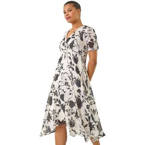 Roman Women's Floral Print Hanky Hem Midi Dress in White Size: 20 White 20 Roman Women's Floral Print Hanky Hem Midi Dress in White Size: 20 White 20