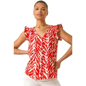 Roman Women's Printed Frill Sleeve Button Blouse in Red Size: 18 Red 18 Roman Women's Printed Frill Sleeve Button Blouse in Red Size: 18 Red 18