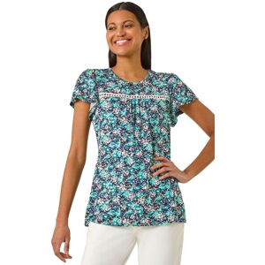 Roman Women's Floral Print Ladder Trim Stretch Top in Navy Size: 18 Navy 18 Roman Women's Floral Print Ladder Trim Stretch Top in Navy Size: 18 Navy 18