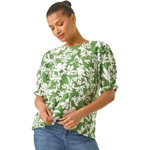 Roman Women's Floral Print Puff Sleeve Top in Green Size: 20 Green 20 Roman Women's Floral Print Puff Sleeve Top in Green Size: 20 Green 20